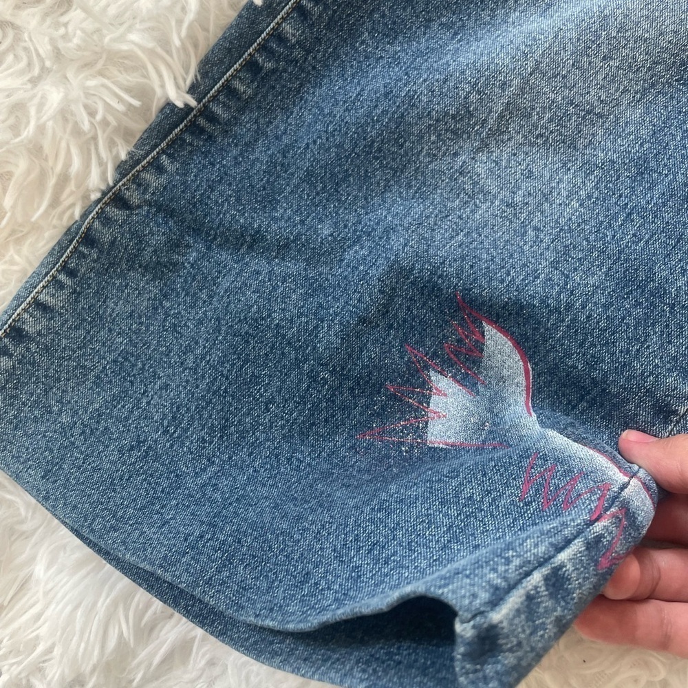 Y2K Flare Jeans Bird Graphic Studded Denim Low Rise Size 30 - Picture 4 of 8